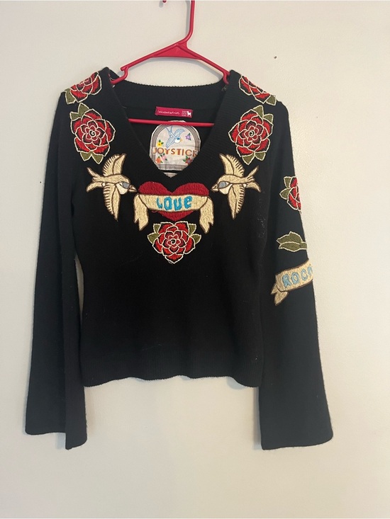 Johnny Was Tops - Johnny Was Joystick Embroidered Whimsigoth Sweater Bell Boho Art To Wear S/M